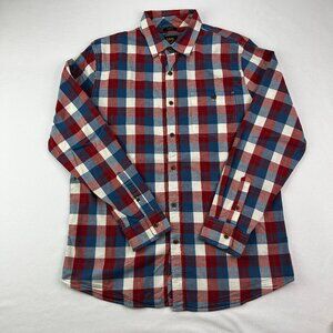 Lee Plaid Long Sleeve Button Up Shirt Regular Fit Stretch Red White Blue
